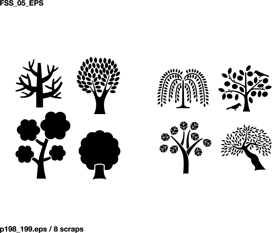 free vector Various elements of vector silhouette flowers and trees 69 elements