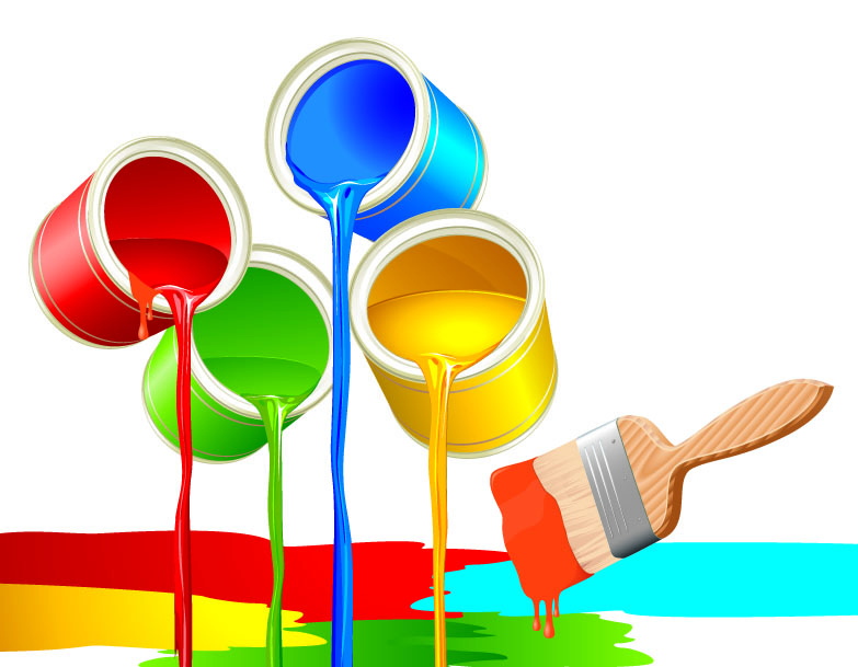 Colorful paint bucket with spilled paint icon set 8561361 Vector