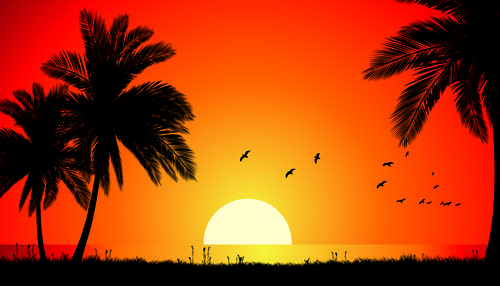 free vector Vector evening beach