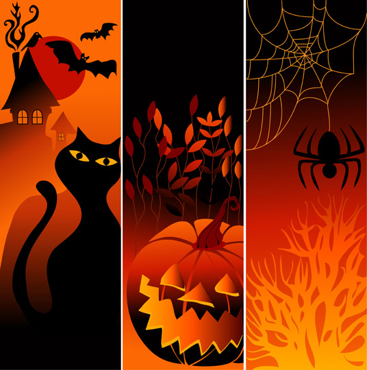 free vector Vector halloween pumpkin spider black cat