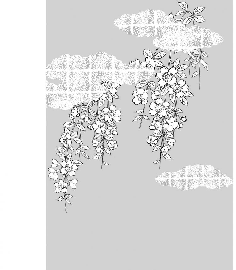 free vector Vector line drawing of flowers-38(Cherry blossoms, clouds, gilded lattice)