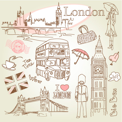 free vector Vector line drawing of paris and london