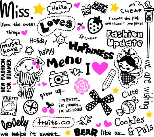 free vector Very cute patterns and word combinations vector