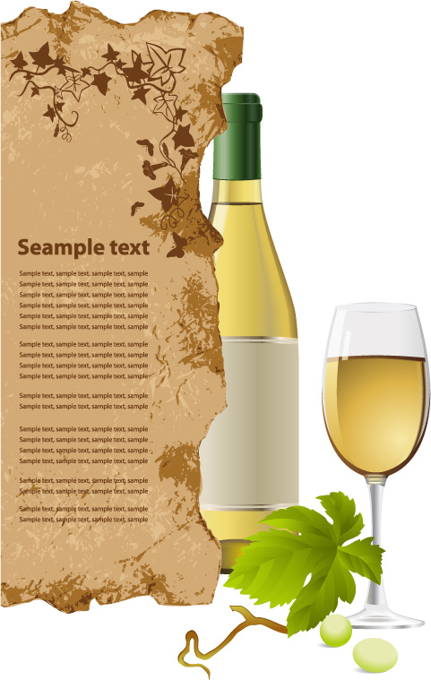 free vector White wine bottle and glasses vector