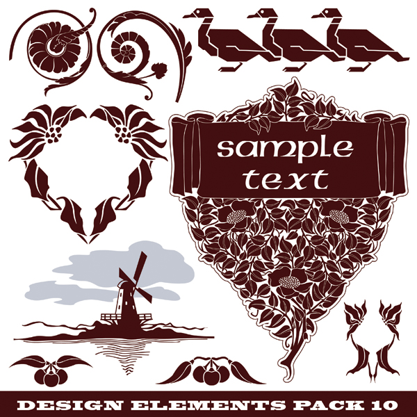 free vector Windmills kangaroos ducks and other silhouette pattern vector