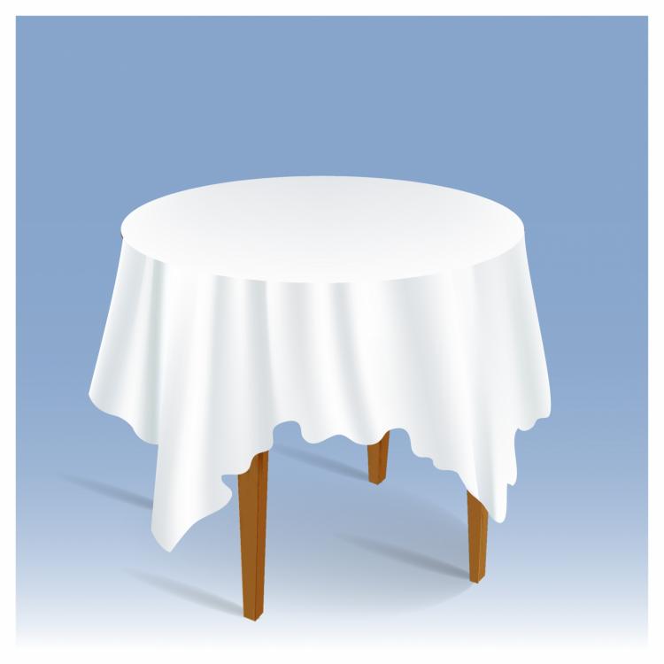 free vector Wood round table with tablecloth