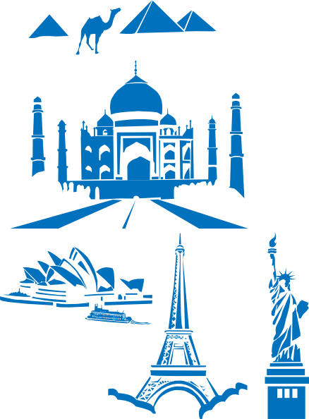 free vector World Landmarks Egipt Paris Sydney Ny Taj Mahal clip art
