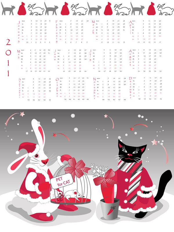free vector Year of the rabbit 2011 calendar template vector