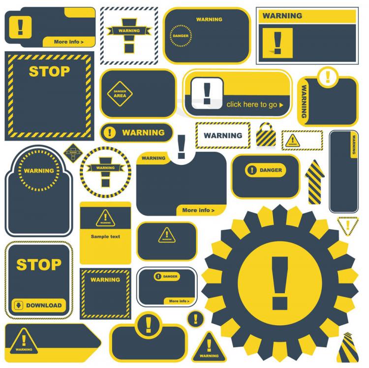 free vector Yellow warning signs and labels 03 vector