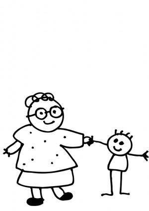 Mom holding childs hand - outline