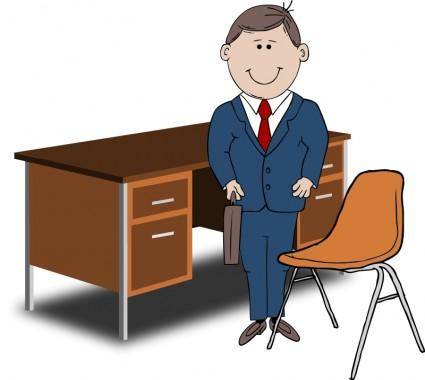Teacher / Manager between chair and desk