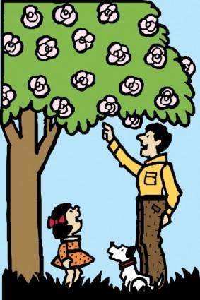 Father And Daughter Under Tree clip art