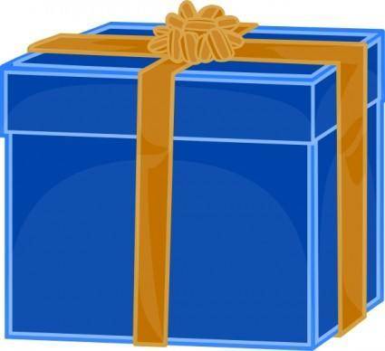 Blue Gift With Golden Ribbon clip art