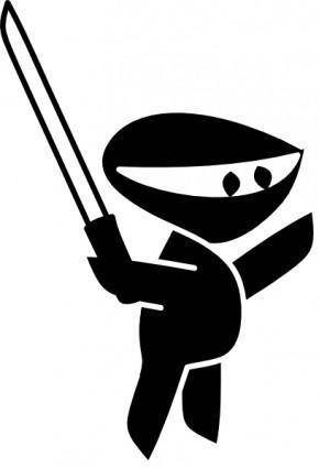 Black White Sword Boy Cartoon Ninja clip art