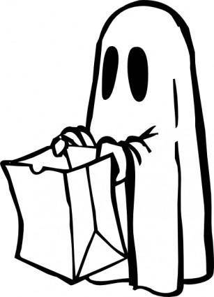 Ghost With Bag Black And White clip art