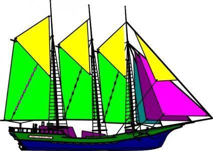 Large Sailing Ship Yellow Purple clip art