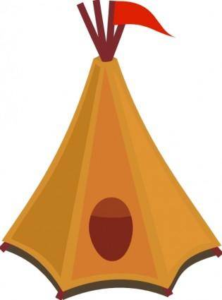 Cartoon Tipi Tent With Red Flag clip art
