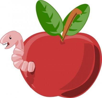 Cartoon Apple With Worm clip art