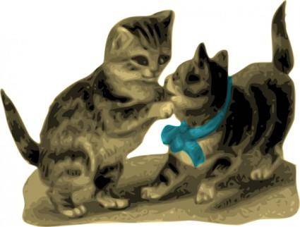 Kittens One With Blue Ribbon clip art