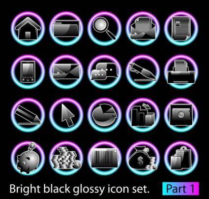 Black glossy icon set 02 vector