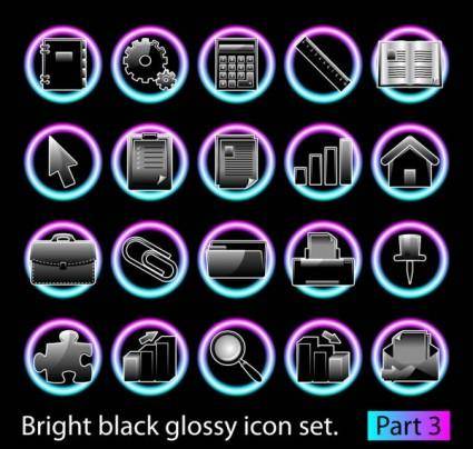 Black glossy icon set 03 vector