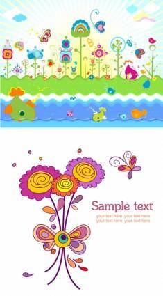 Cute colorful flowers theme vector
