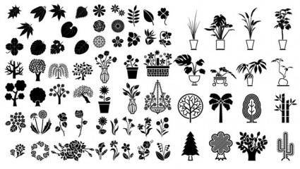 Various elements of vector silhouette flowers and trees 69 elements