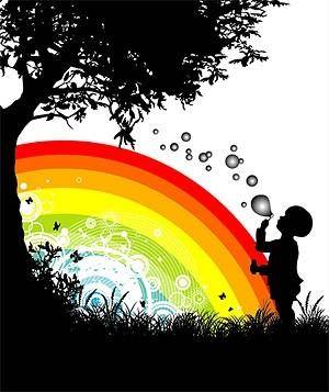 People trees flowers and rainbow silhouette vector