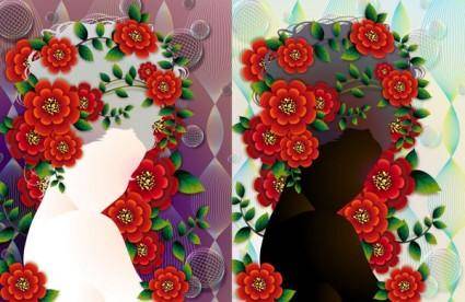 Woman with flowers vector 4