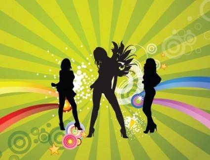 Free Silhouettes of Dancing Girls with Abstract Background Vector Illustration