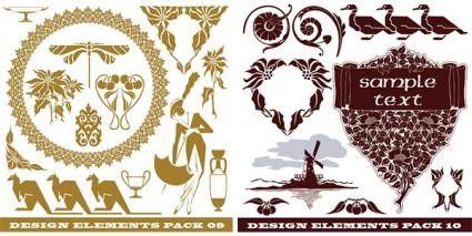 Windmills kangaroos ducks and other silhouette pattern vector