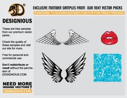 Wings, lips and pattern vector samples