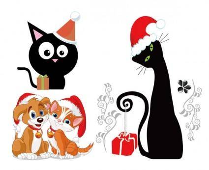 Christmas vector cute cats and dogs