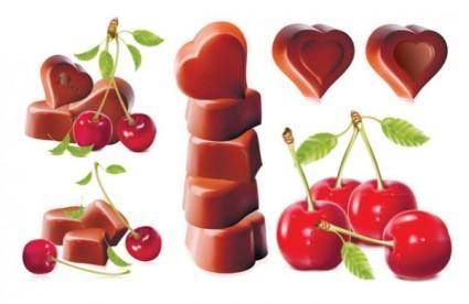 Cherry and chocolate heartshaped vector
