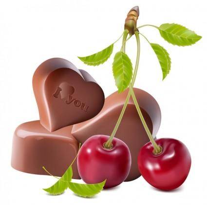 Heartshaped chocolate and cherry vector