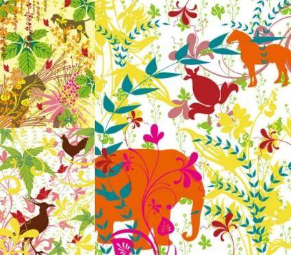 Colorful plants and animals silhouette vector