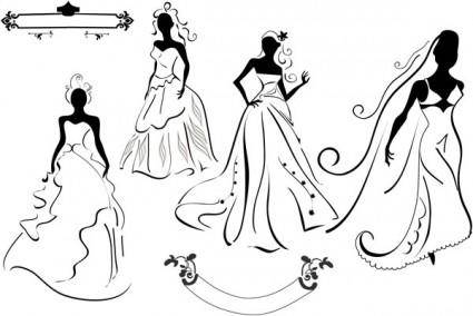 Wedding dress silhouette vector