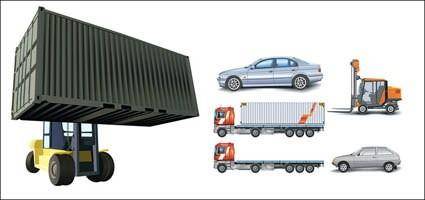 Cars, container trucks, lifting trucks, large cars, forklift vector