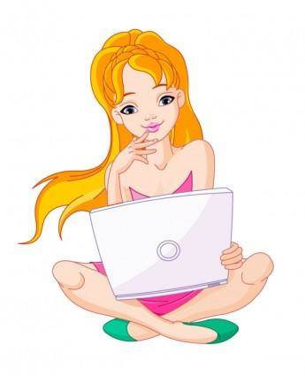 Girl and computer 02 vector