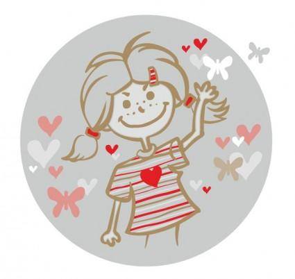 Girl and Flying Hearts Vector