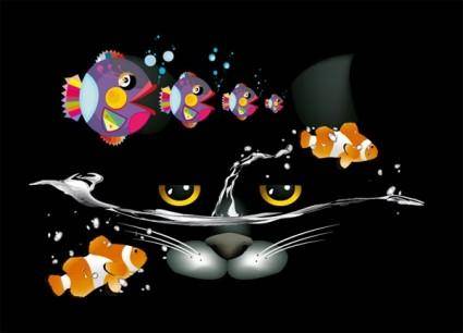 Cat and fish vector