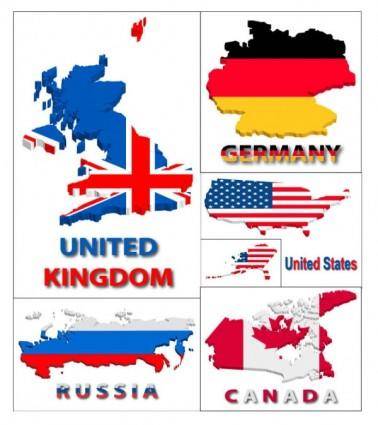 Shape of the flag in several countries map