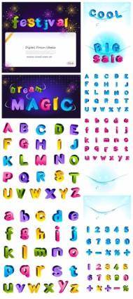 Lovely color threedimensional letters and numbers vector