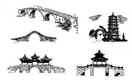 Chinese traditional architectural arch bridge vector