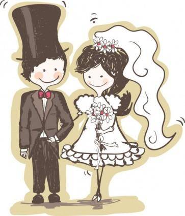 Handpainted version of the bride and groom 04 vector