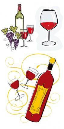 3 handpainted bottles and glasses style vector