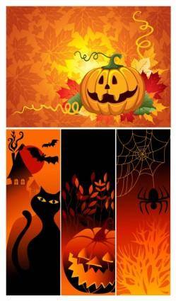 Vector halloween pumpkin spider black cat