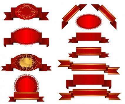 Several red ribbon streamers vector