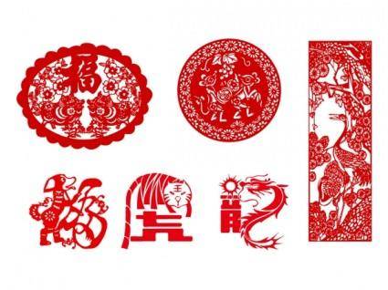 Chinese traditional vector of ten papercut animals