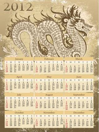 2012 calendar year of the dragon vector